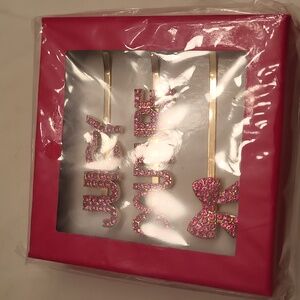 Juicy couture hair clip swarsowski box set pink crystals gold boxed